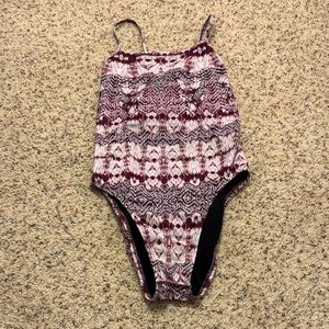 Jolyn Brandon Style Burgundy & White Geometric One-Piece Swimsuit